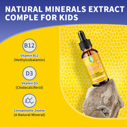 Zeolite Drops for Kids | Kid's Cellular Support Formula Over 2 Years Old | Natural Mineral Supplement | Support Healthy Digestion* | NSF Certified | Sugar-Free & Vegan | Orange Flavor | 2 Fl oz