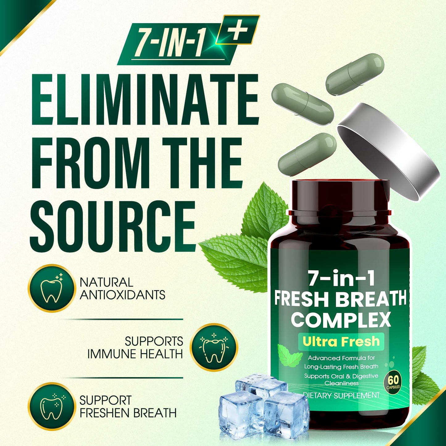 Zero Breath Bad Breath Capsules – 7-in-1 Breath Freshener | Organic Chlorophyllin, Probiotics, Mint