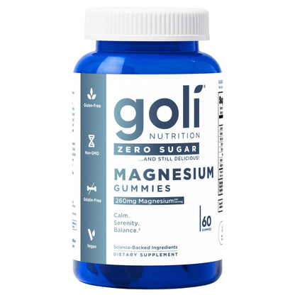Zero Sugar Goli Magnesium Gummies – 260 mg Magnesium, Vitamin D | Vegan, Gluten-Free & Non-GMO