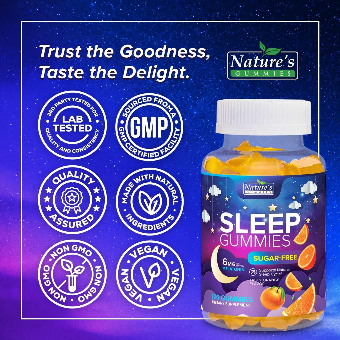 Sleep Gummies 6mg - Sugar Free Melatonin Orange Gummy for Adults & Kids | 120 Gummies