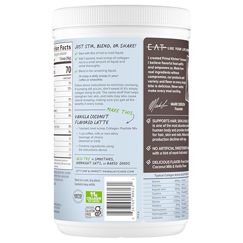 Primal Kitchen Vanilla Coconut Collagen Fuel Drink Mix – 11g Collagen, Dairy-Free, No Artificial Sweeteners, 14.4 oz