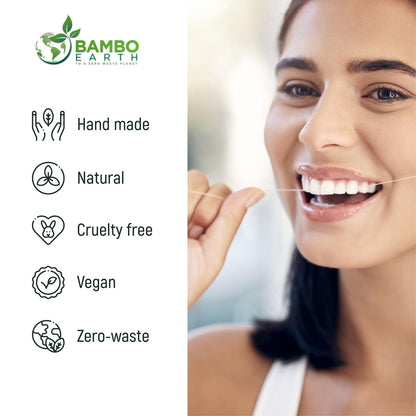 Biodegradable Mint Dental Floss with Refillable Glass Holder – 100% Organic, Compostable, Zero Waste Packaging