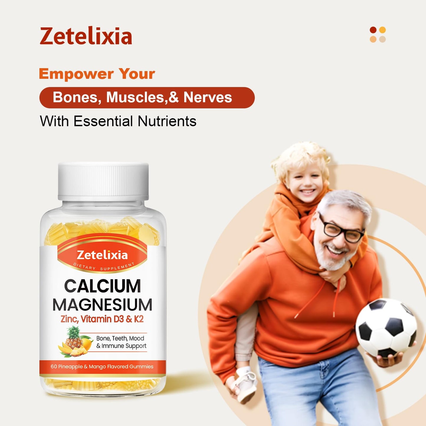 Zetelixia Calcium Gummies for Women & Men - Vitamin D3 & K2, 120 Count