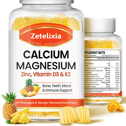Zetelixia Calcium Gummies for Women & Men - Vitamin D3 & K2, 120 Count