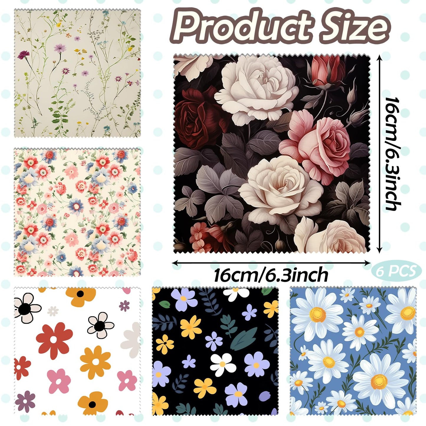Zewurtuw 6-Pack Microfiber Glasses Cleaning Cloths – 6.3x6.3 in Flower Design