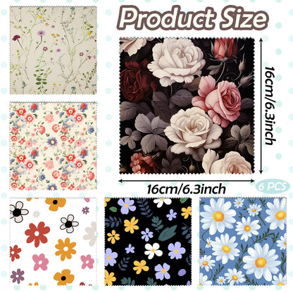 Zewurtuw 6-Pack Microfiber Glasses Cleaning Cloths – 6.3x6.3 in Flower Design