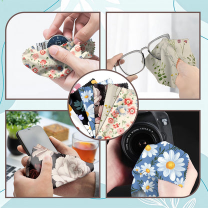 Zewurtuw 6-Pack Microfiber Glasses Cleaning Cloths – 6.3x6.3 in Flower Design