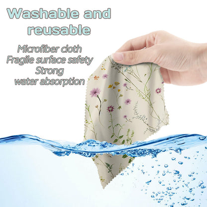 Zewurtuw 6-Pack Microfiber Glasses Cleaning Cloths – 6.3x6.3 in Flower Design