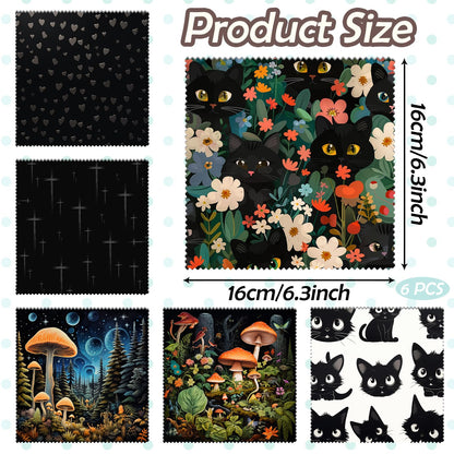 Zewurtuw 6-Pack Glasses Cleaning Cloth – Microfiber Lens Cloth 6.3x6.3 in Mushrooms Cat Pattern