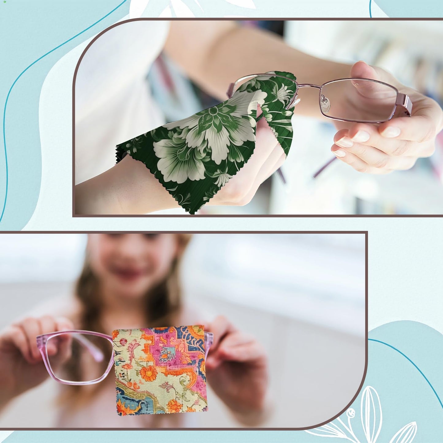 Zewurtuw 6-Pack Glasses Cleaning Cloths – Microfiber Lens & Screen Cleaning Cloths (6.3 x 6.3 in) – Green & Pink