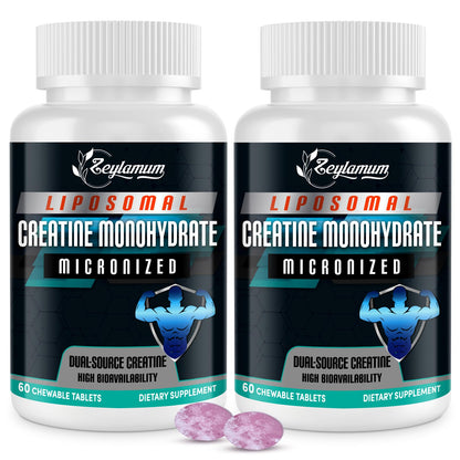 Zeylamum Creatine Chews Tablets for Men & Women | Dual-Source Liposomal Creatine Monohydrate, 60 Servings