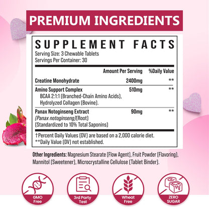 Zeylamum Creatine for Women | 3G Chews with BCAA & Hydrolyzed Collagen (Sugar-Free, Vegan)