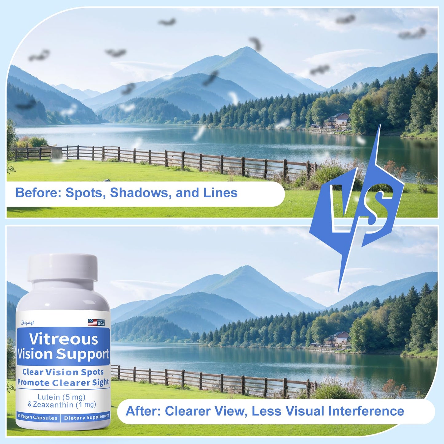 Zhizaiql Eye Vitamin with Lutein & Zeaxanthin – Supports Vitreous Clarity & Clear Vision, 90 Vegan Capsules
