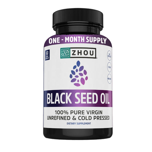 ZHOU Black Seed Oil Capsules – Pure Nigella Sativa, Thymoquinone, Cold-Pressed Black Seed Oil, 60 Capsules BritishVita | Premium UK Vitamins & Wellness Supplements