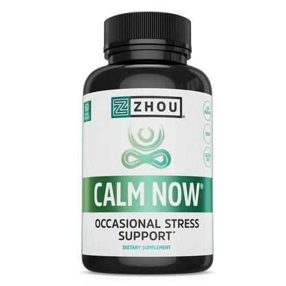 Zhou Calm Now – Calm Supplement for Women & Men | GABA, Ashwagandha & Focus Support | 60 Veggie Capsules