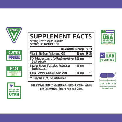 Zhou Calm Now – Calm Supplement for Women & Men | GABA, Ashwagandha & Focus Support | 60 Veggie Capsules