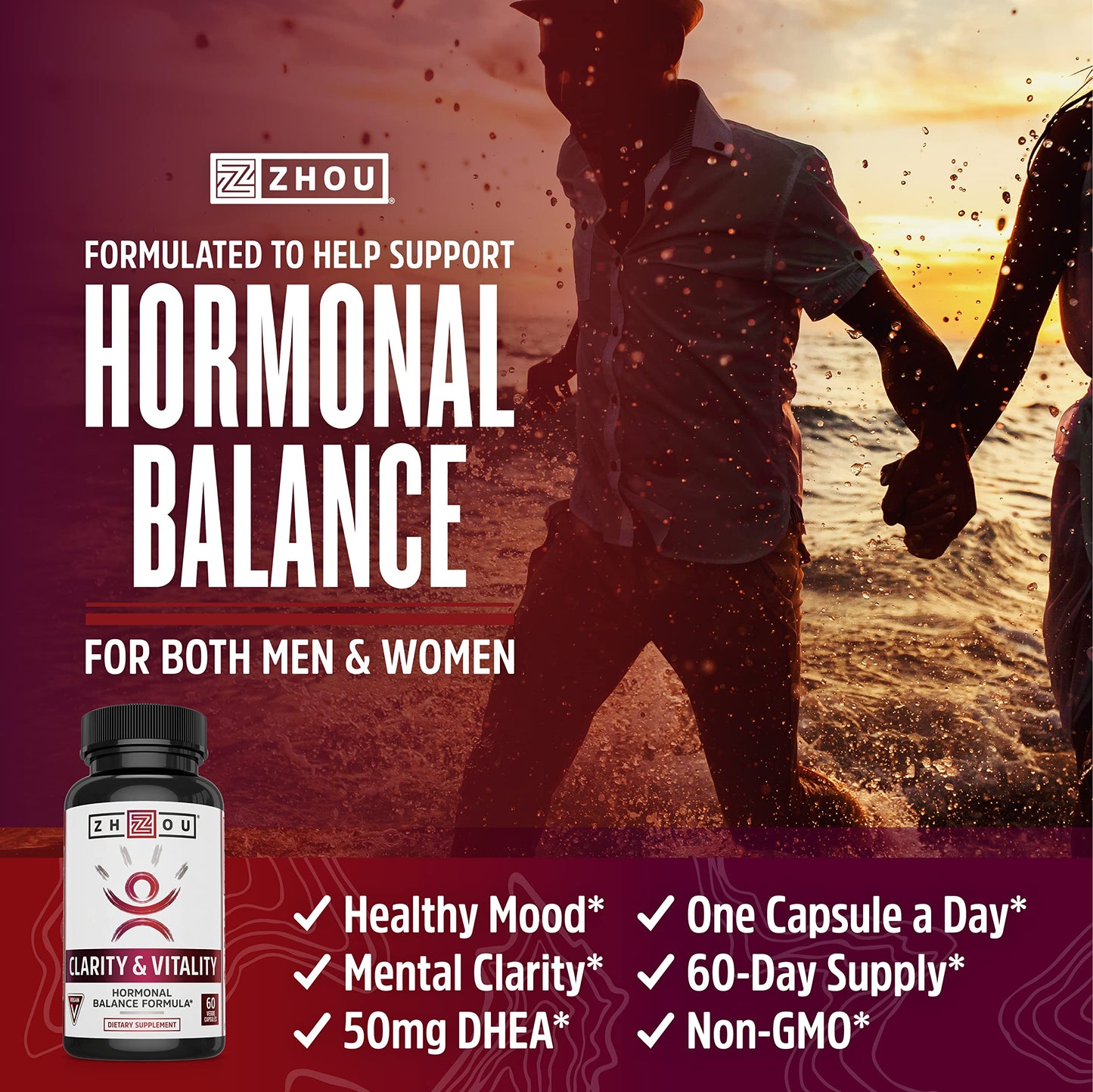 ZHOU Clarity & Vitality DHEA 50mg – Vegan Hormonal Balance, Healthy Aging | 60 Capsules