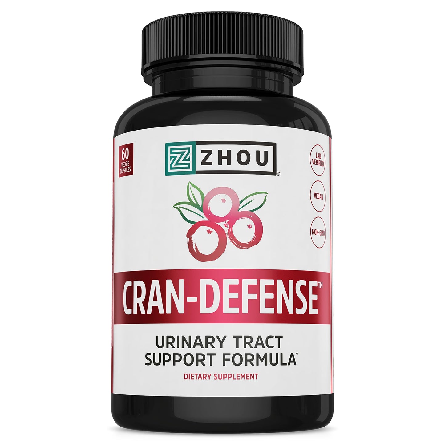 Zhou Cran-Defense: Cranberry + D-Mannose Pills for Urinary Tract Health | 60 Veggie Capsules