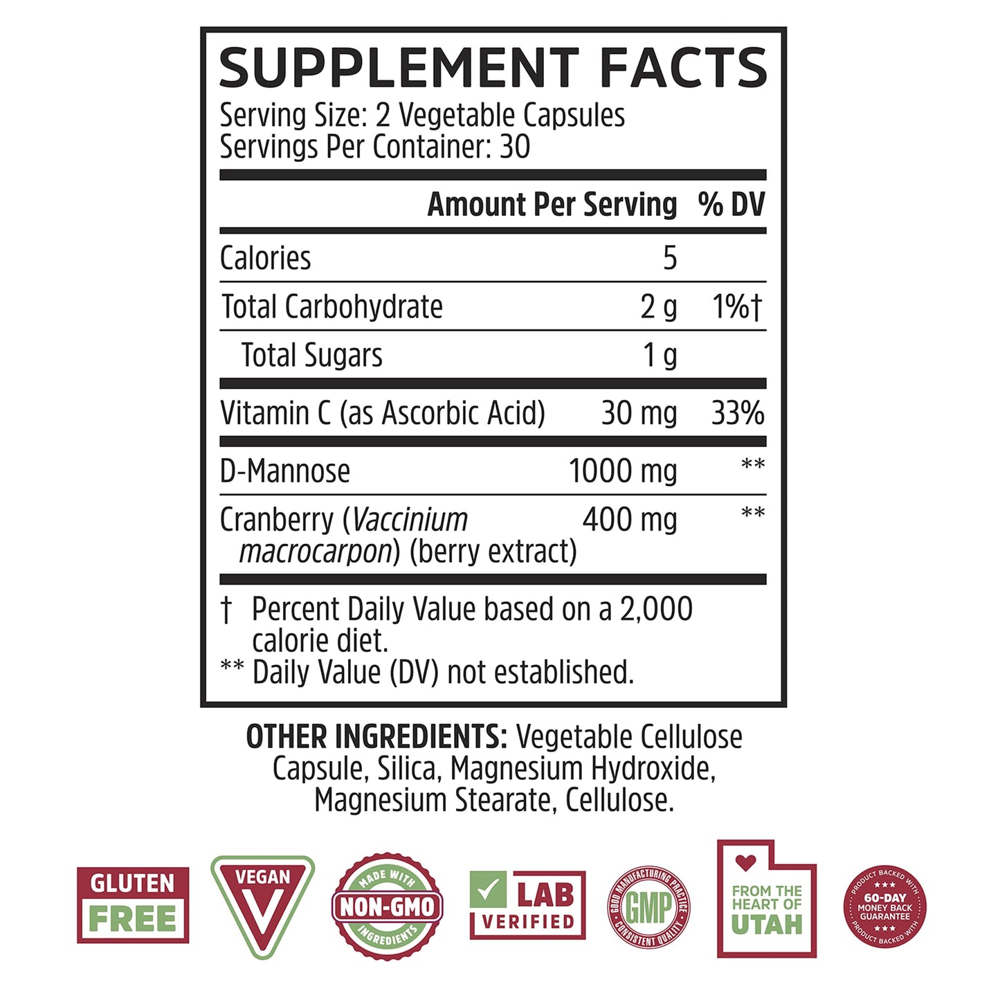 Zhou Cran-Defense: Cranberry + D-Mannose Pills for Urinary Tract Health | 60 Veggie Capsules