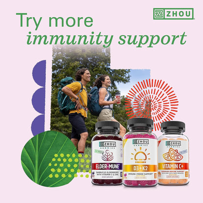 ZHOU D3+K2 Vitamin D3 K2 Supplement – 5000 IU D3, MK-7, Vegetarian
