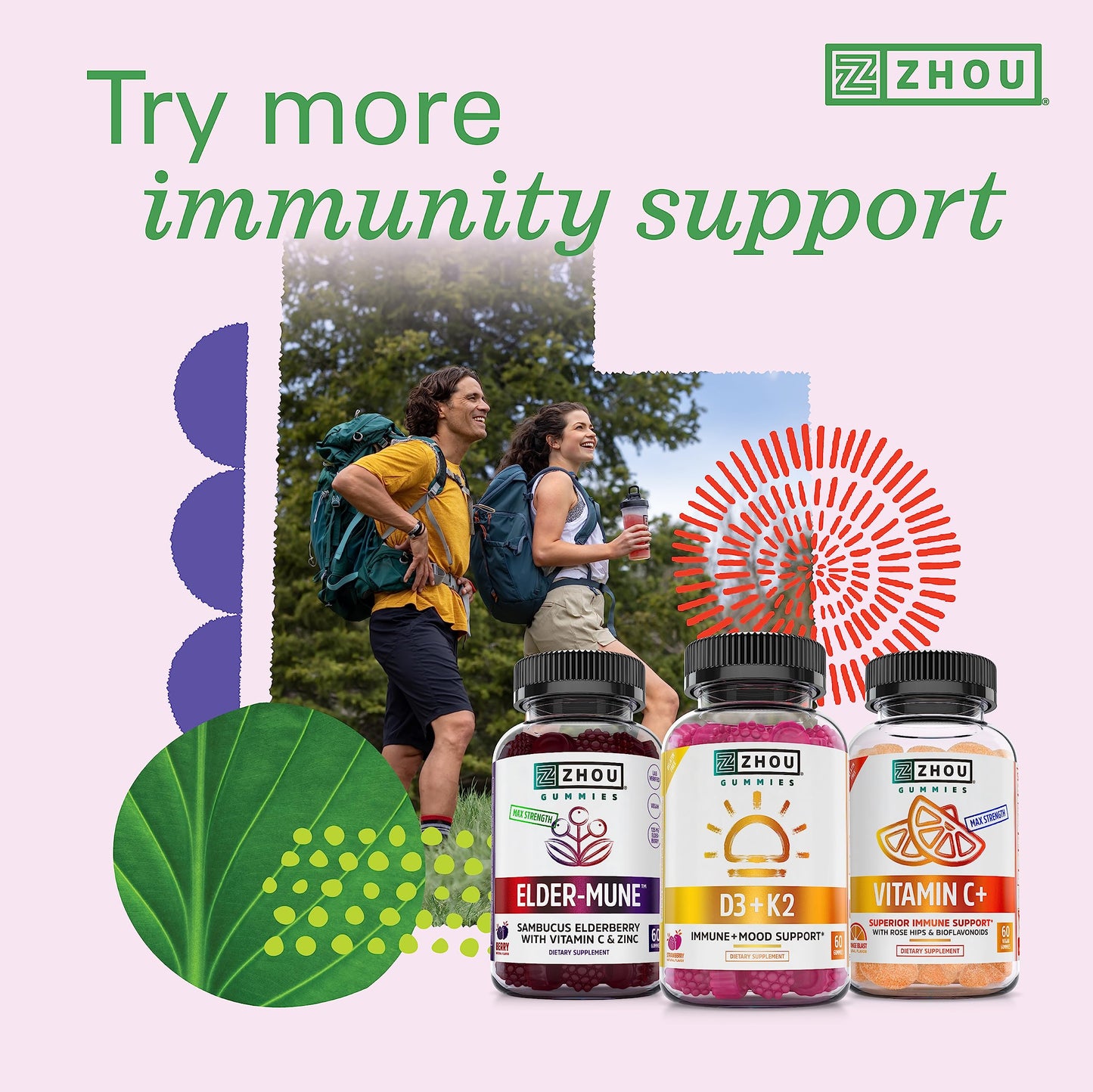 Zhou D3+K2 Vitamin D3 K2 – 60 Veggie Capsules (Vegan)