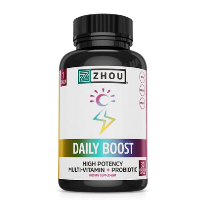 Zhou Daily Boost Probiotic Multivitamin for Women & Men | Immune Support, Energy & Eye Health – 30 Veggie Capsules