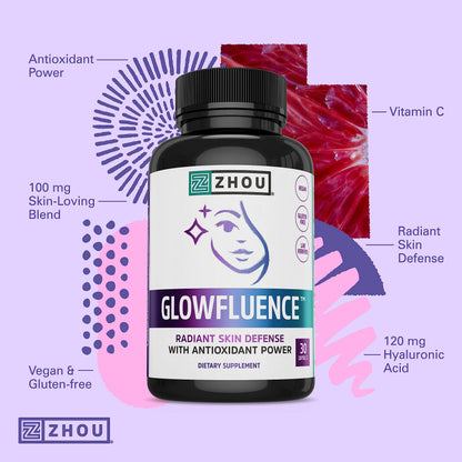 Zhou Glowfluence – Hyaluronic Acid Supplement with Vitamin C & Antioxidants