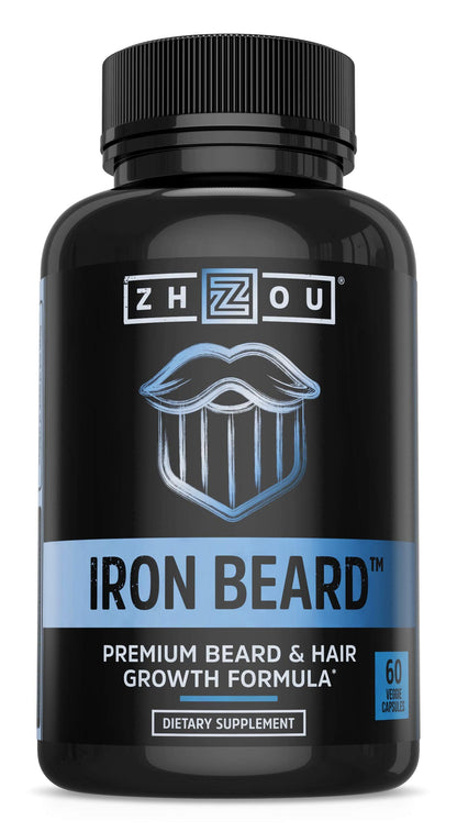 Zhou Iron Beard - Beard Growth Vitamins for Men | Biotin, Saw Palmetto & B Vitamins | 60 Veggie Capsules