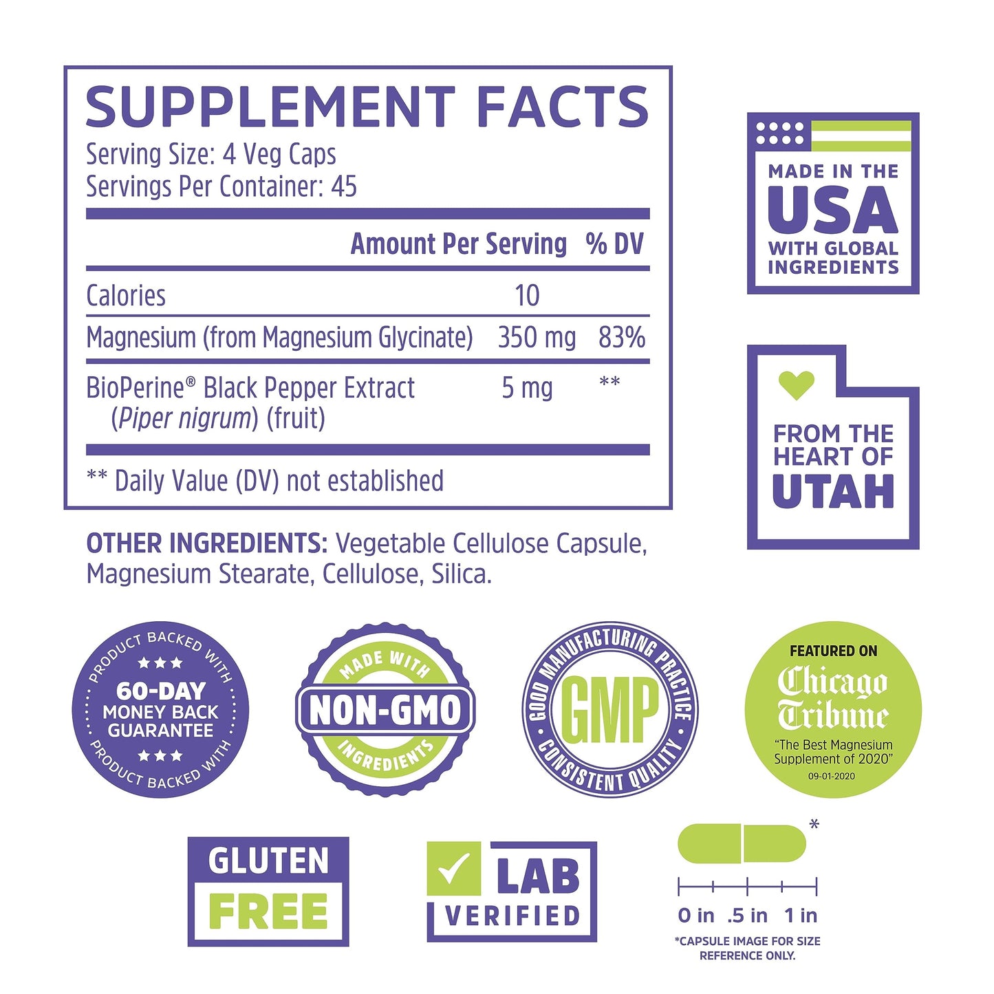 Zhou Magnesium Glycinate 350 mg – Time-Release Vegan Magnesium Glycinate, 180 Capsules