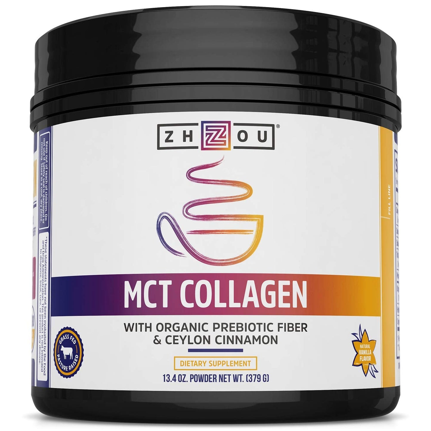 Zhou MCT Collagen Powder – Vanilla, 13.4 oz | Hydrolyzed Collagen + MCT