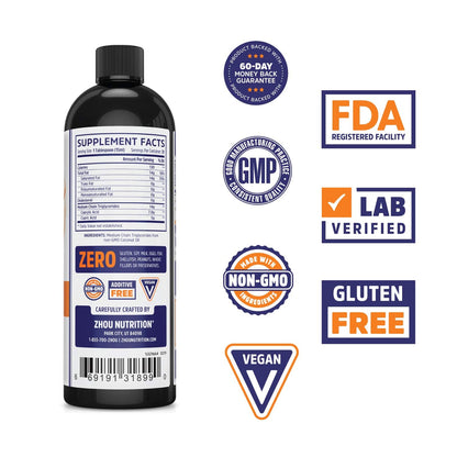 ZHOU MCT Oil 16oz – Unflavored MCT Oil (C8) from Non-GMO Coconut
