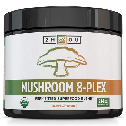 ZHOU Mushroom 8-Plex – Nootropic Mushroom Powder (30 Servings) | Coffee Alternative