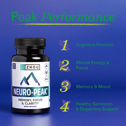 Zhou Neuro-Peak - Nootropic for Memory & Focus | 30 Veggie Capsules