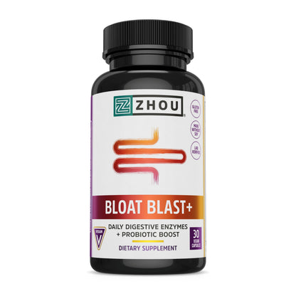 Zhou Bloat Blast+ Digestive Enzymes with Probiotics – 30 Veggie Capsules