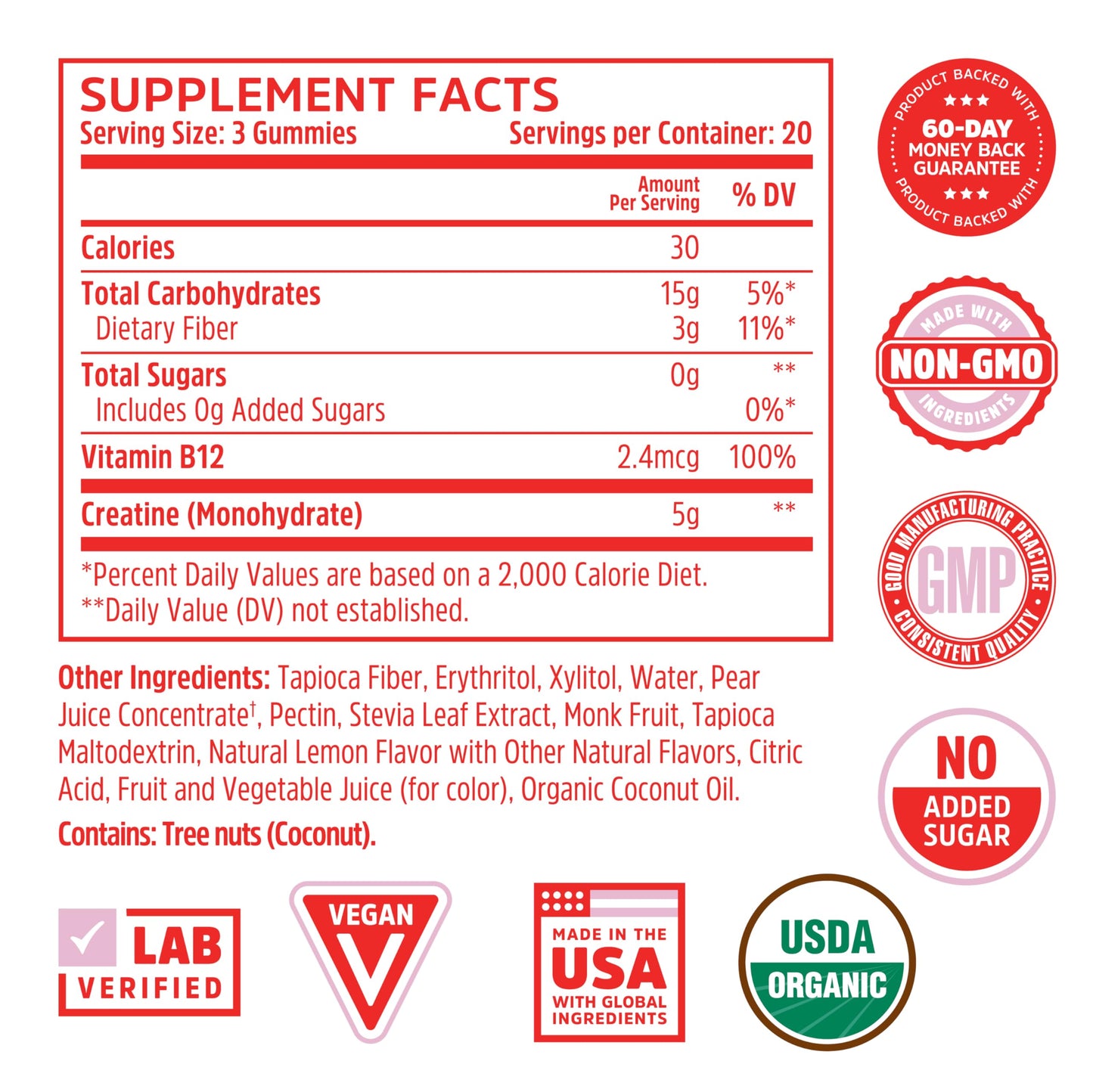 ZHOU Nutrition Creatine Monohydrate Chewables 5g – Pink Lemonade Gummies, 60 Count, Sugar Free