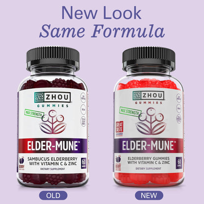 ZHOU Nutrition Elder-Mune Sambucus Elderberry Gummies with Zinc & Vitamin C | Immune Support for Kids & Adults (4+) | 60 Gummies