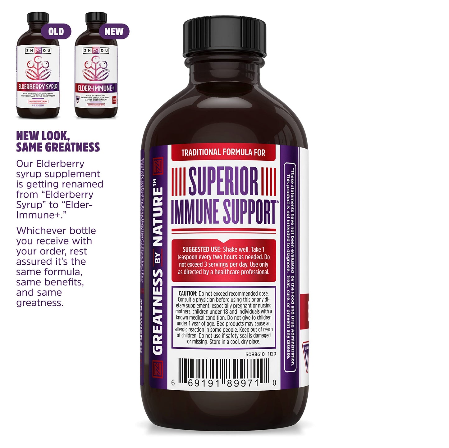 Zhou Nutrition Elder-Mune+ Syrup – Organic Elderberry Immune Support, 8 Fl Oz
