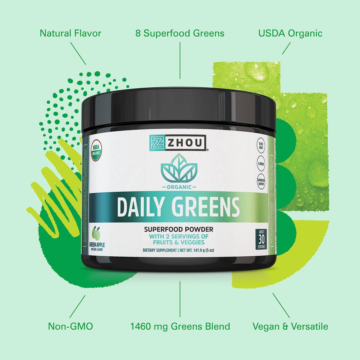 ZHOU Nutrition USDA Organic Supergreens Powder – 30 Servings