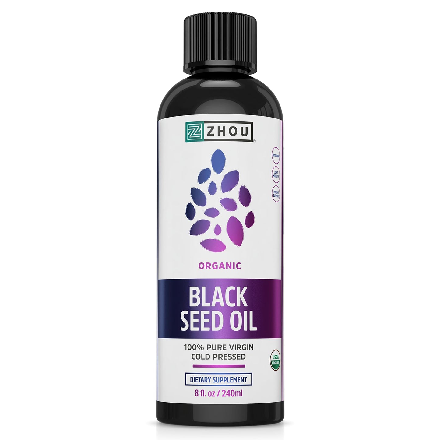 Zhou Organic Black Seed Oil - Cold-Pressed Nigella Sativa, 8 oz
