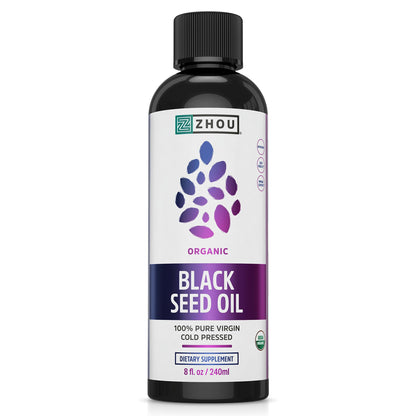 Zhou Organic Black Seed Oil - Cold-Pressed Nigella Sativa, 8 oz
