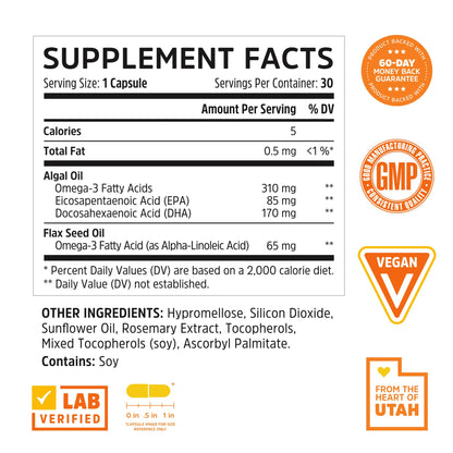 ZHOU Plant-Based Omegas – Vegan Omega-3 Algae Oil Capsules (EPA & DHA)