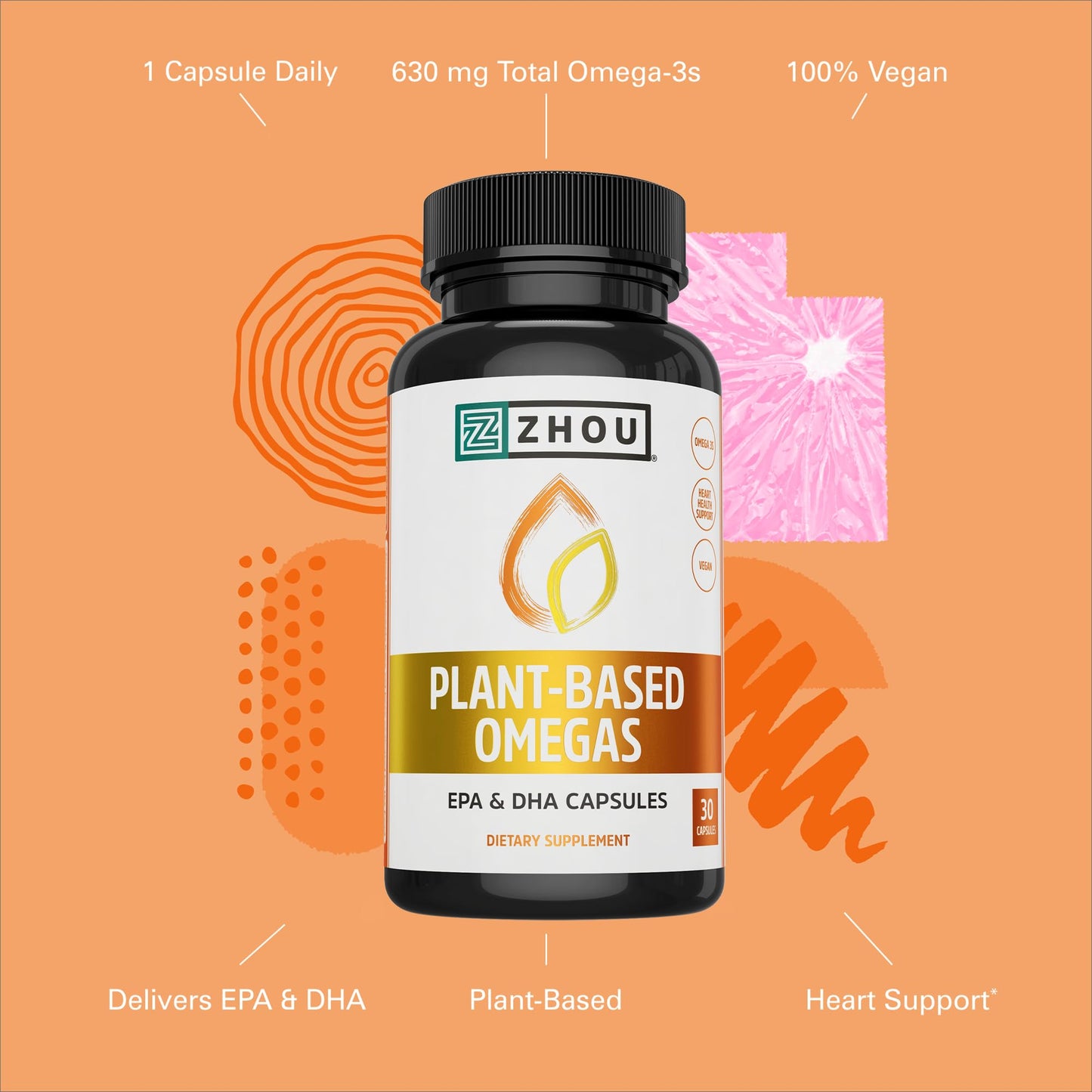 ZHOU Plant-Based Omegas – Vegan Omega-3 Algae Oil Capsules (EPA & DHA)