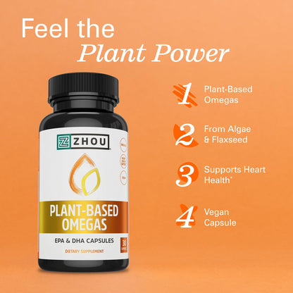 ZHOU Plant-Based Omegas – Vegan Omega-3 Algae Oil Capsules (EPA & DHA)
