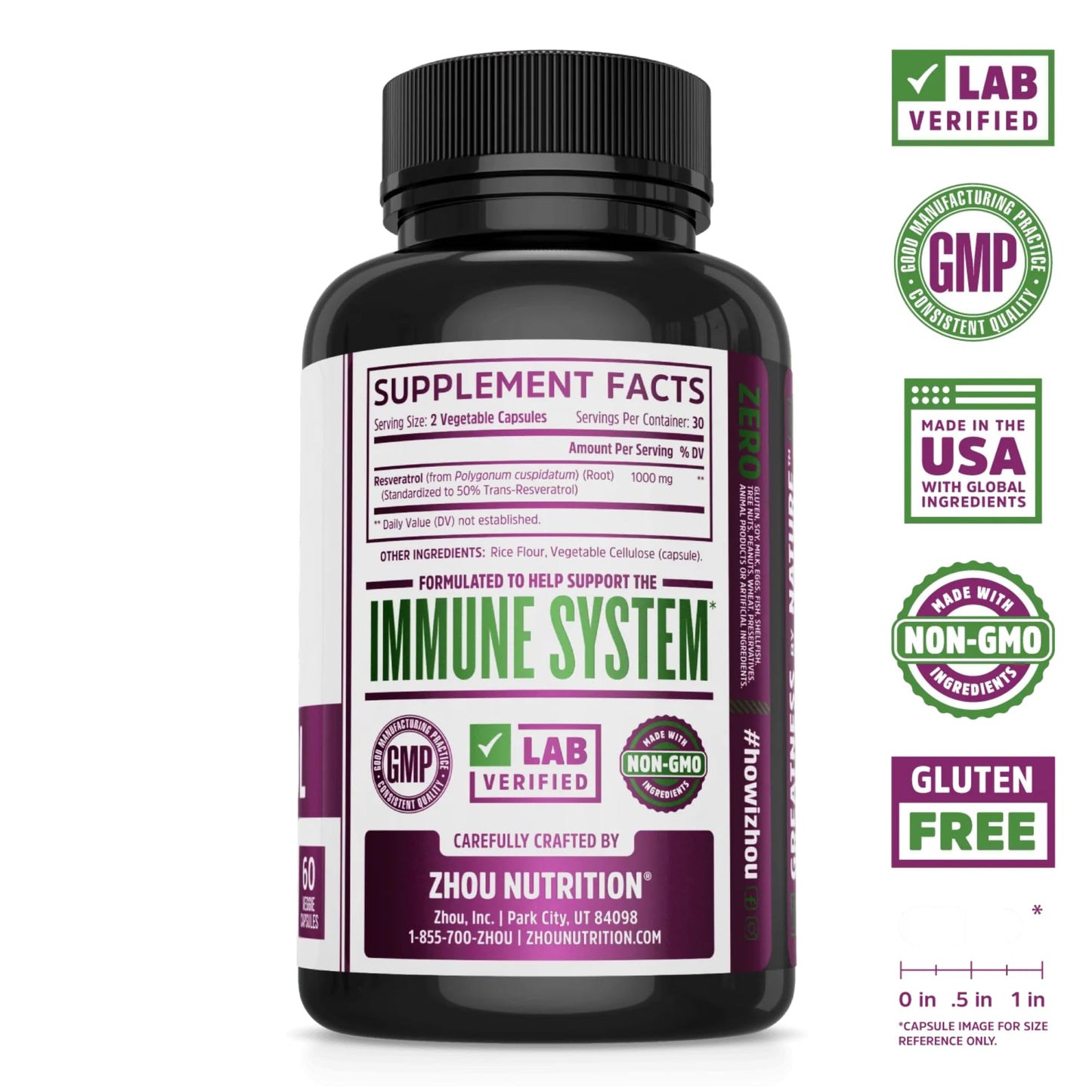 ZHOU Resveratrol 1000mg | Heart Health & Antioxidant Support | 60 Veggie Caps