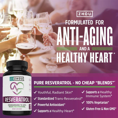 ZHOU Resveratrol 1000mg | Heart Health & Antioxidant Support | 60 Veggie Caps