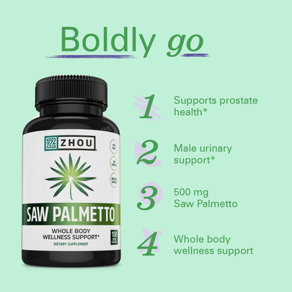 Zhou Saw Palmetto Supplement for Men – Premium Complex, Extra Strength
