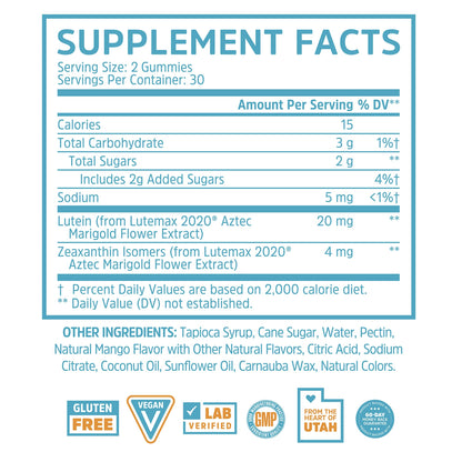 Zhou Screen Eyes Gummies - Lutein & Zeaxanthin for Eye Health, Blue Light Support, Adults & Kids, 60 Count