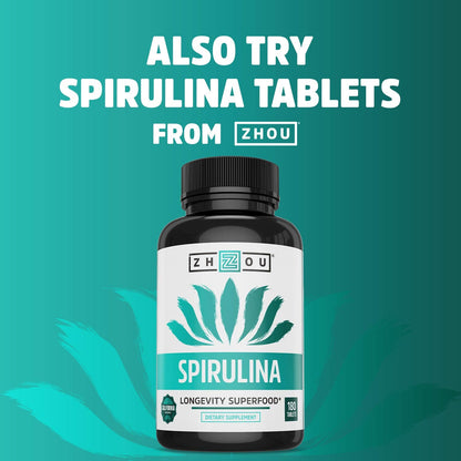 Zhou Spirulina Powder – Blue-Green Spirulina, Vegan Protein (6 oz, 48 Servings)
