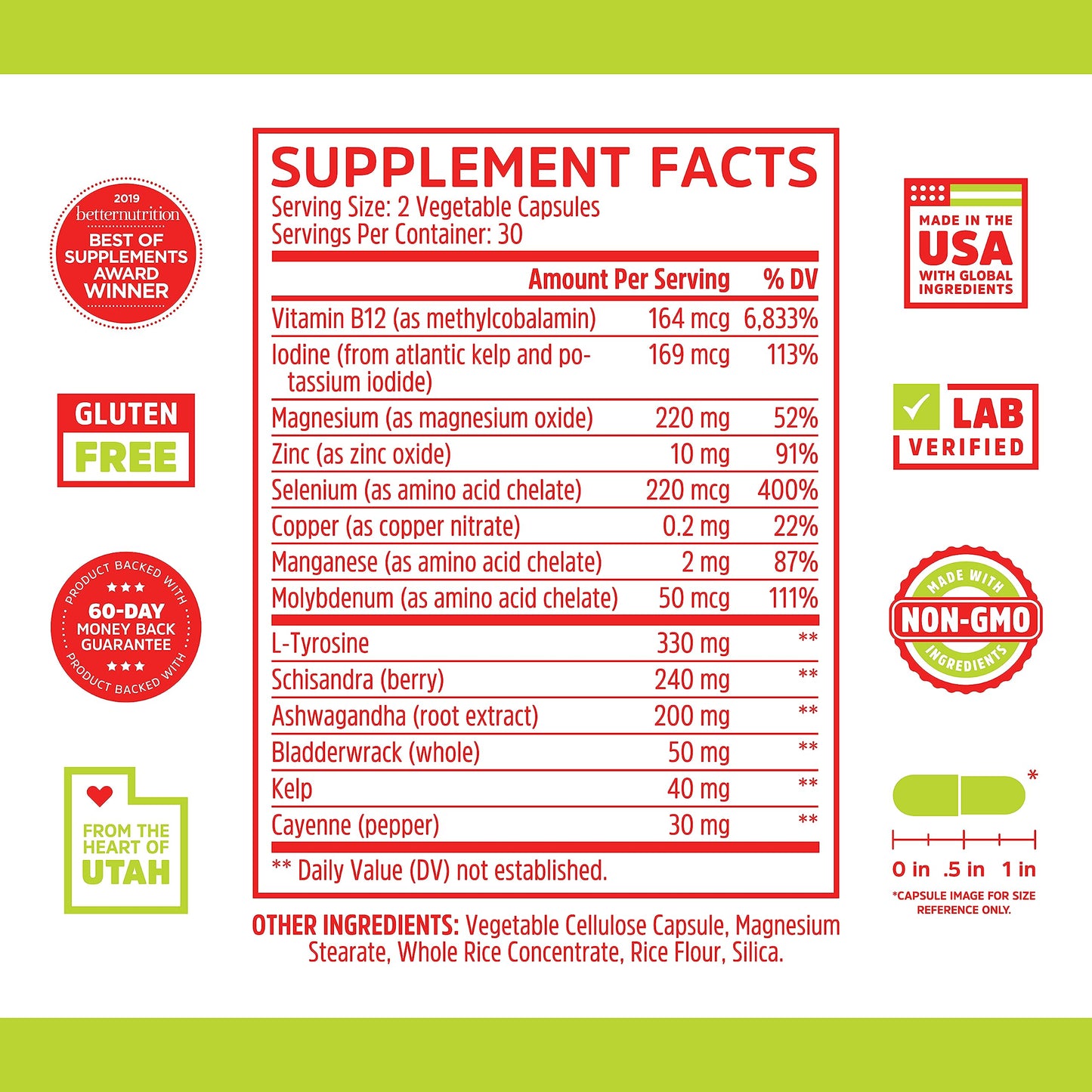 ZHOU Thyroid Support - Thyroid Supplement for Women & Men | Zinc, Iodine, Selenium, Ashwagandha | 60 Veggie Capsules