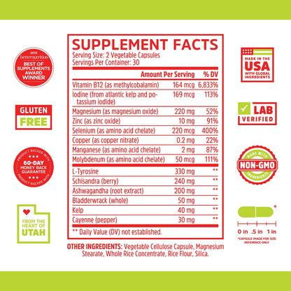 ZHOU Thyroid Support - Thyroid Supplement for Women & Men | Zinc, Iodine, Selenium, Ashwagandha | 60 Veggie Capsules